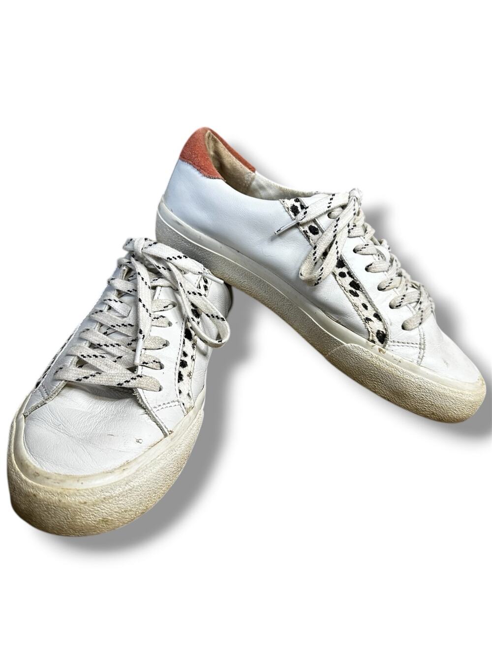 Madewell White Animal Print Fur Low Top Lace Up Leather Chic Sneakers size 6.5